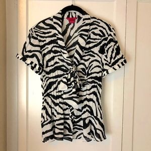 SUNNY LEIGH SHEER ZEBRA PRINT BLOUSE SIZE L